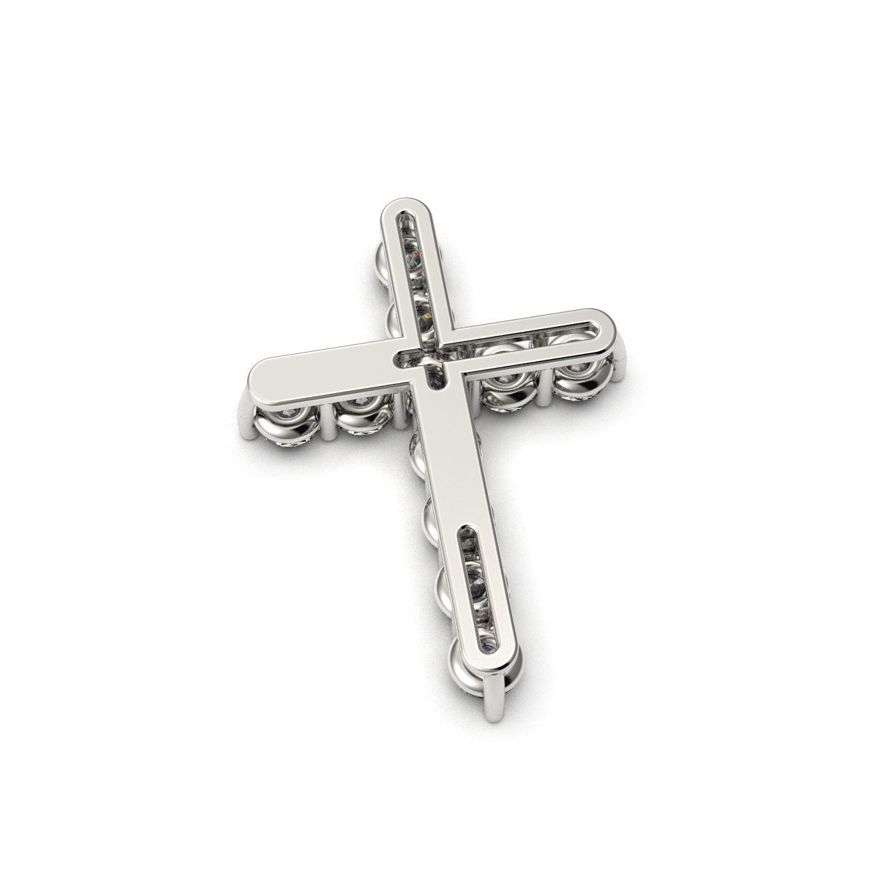 G0499 silver cross pendant with diamonds 3D print model_2