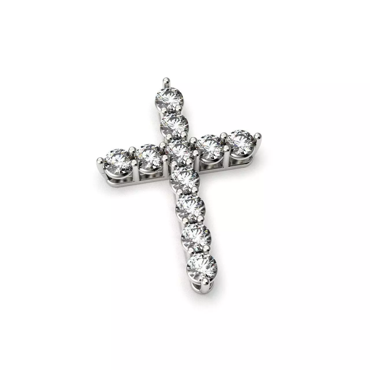 G0499 silver cross pendant with diamonds 3D print model_0