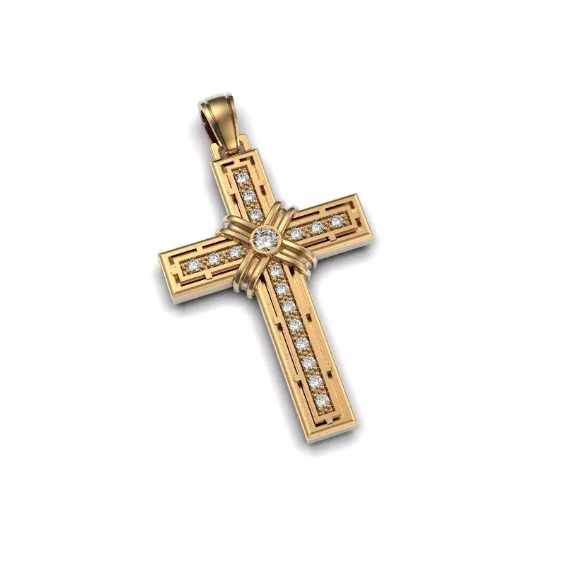 G0497 gold cross pendant with diamonds 3D print model