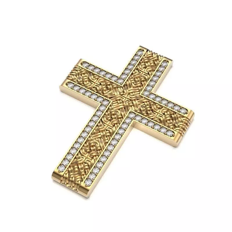 G0495 gold cross pendant with diamonds 3D print model