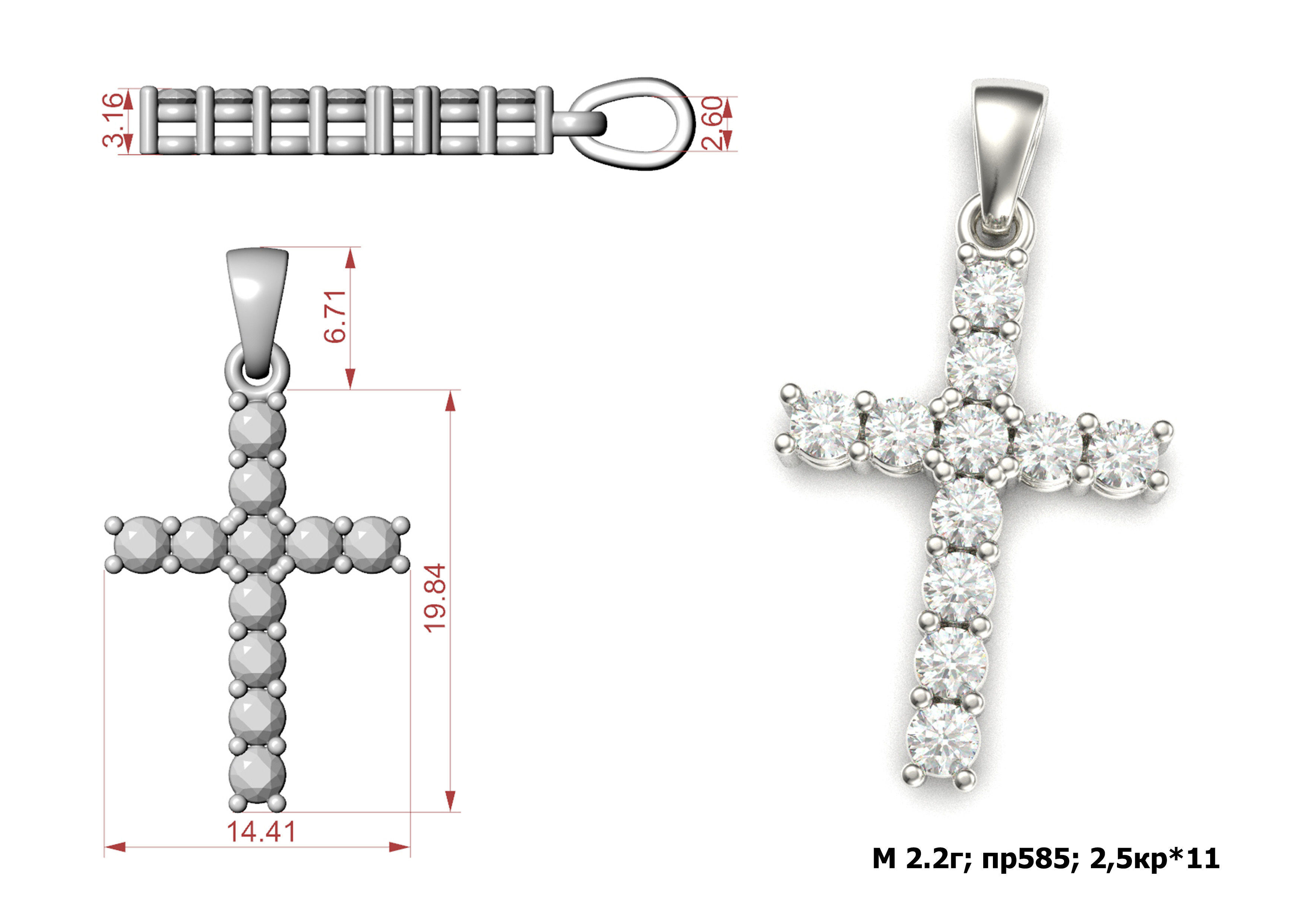 G0493 diamond cross pendant 3D print model_1