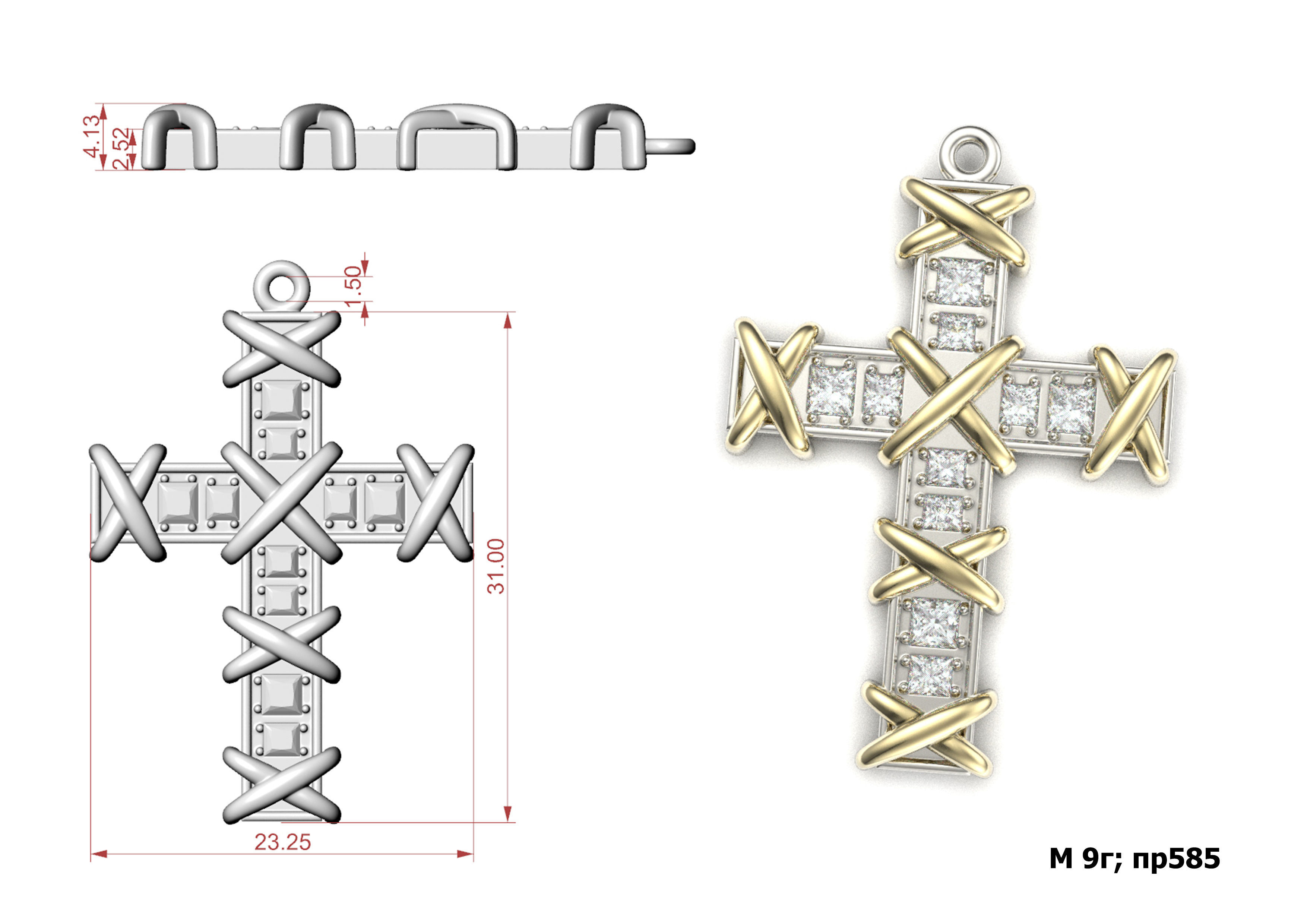 G0489 cross pendant with diamonds 3D print model_1