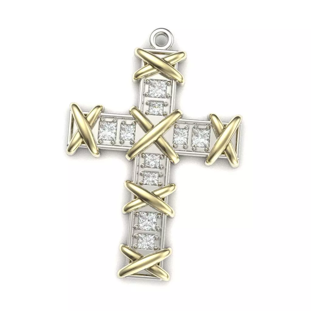 G0489 cross pendant with diamonds 3D print model_0