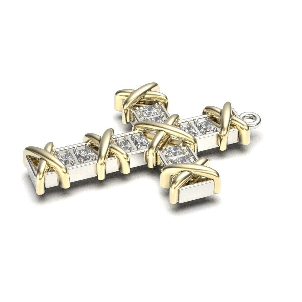 G0489 cross pendant with diamonds 3D print model_2