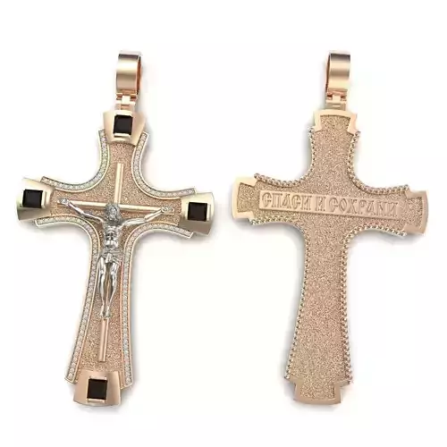 G0481 jesus crucifix pendant in rose gold and onyx