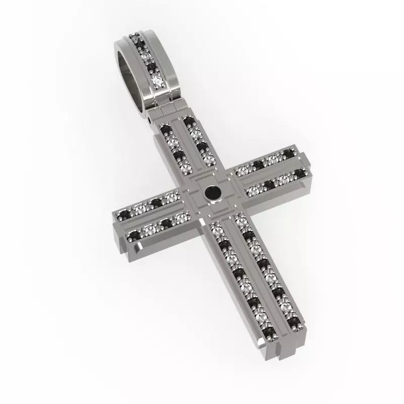 G0473 silver cross pendant with diamonds 3D print model