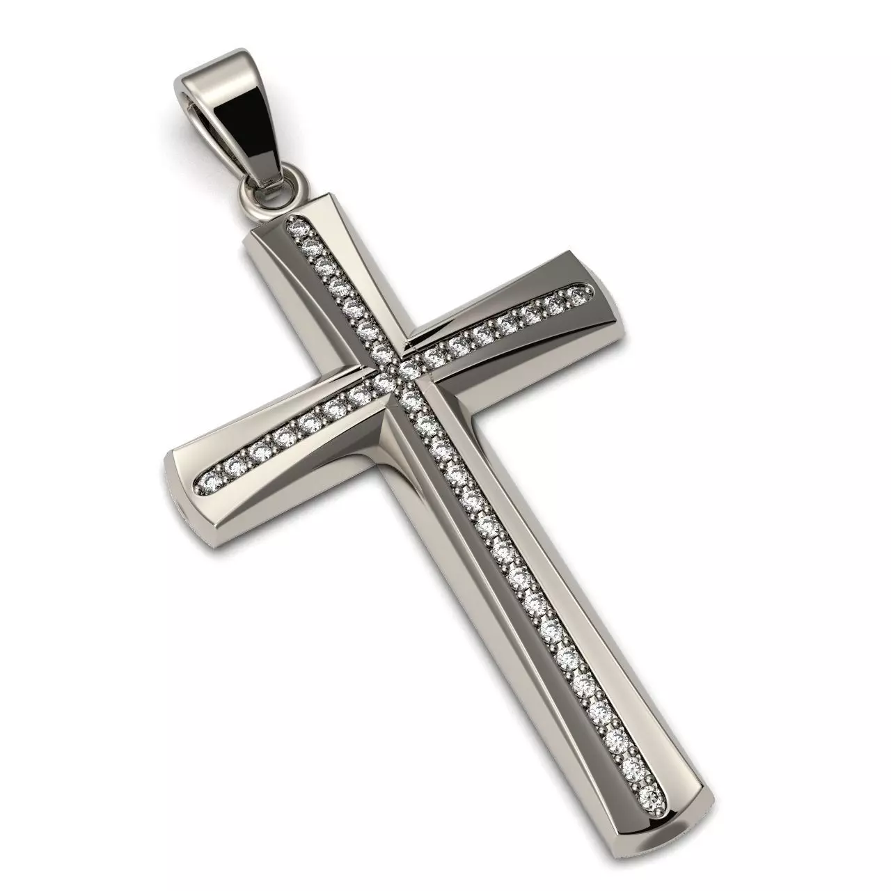 G0464 sterling silver cross pendant with diamonds 3D print model_0
