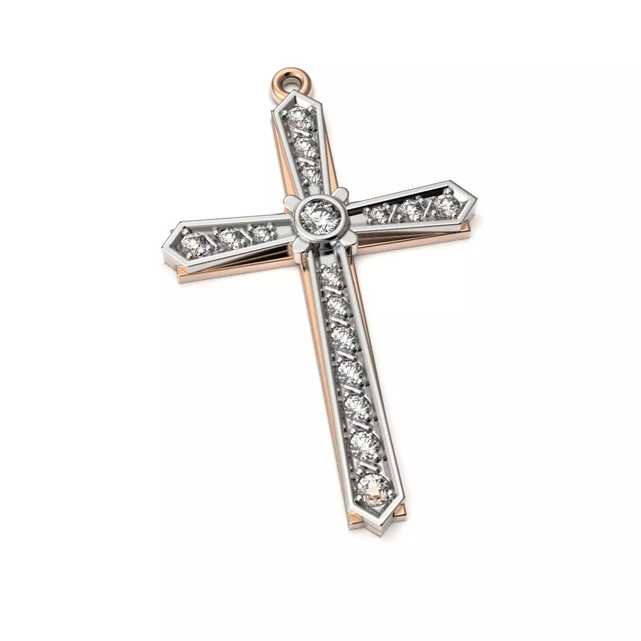 G0463 diamond cross pendant in rose gold and gold 3D print model