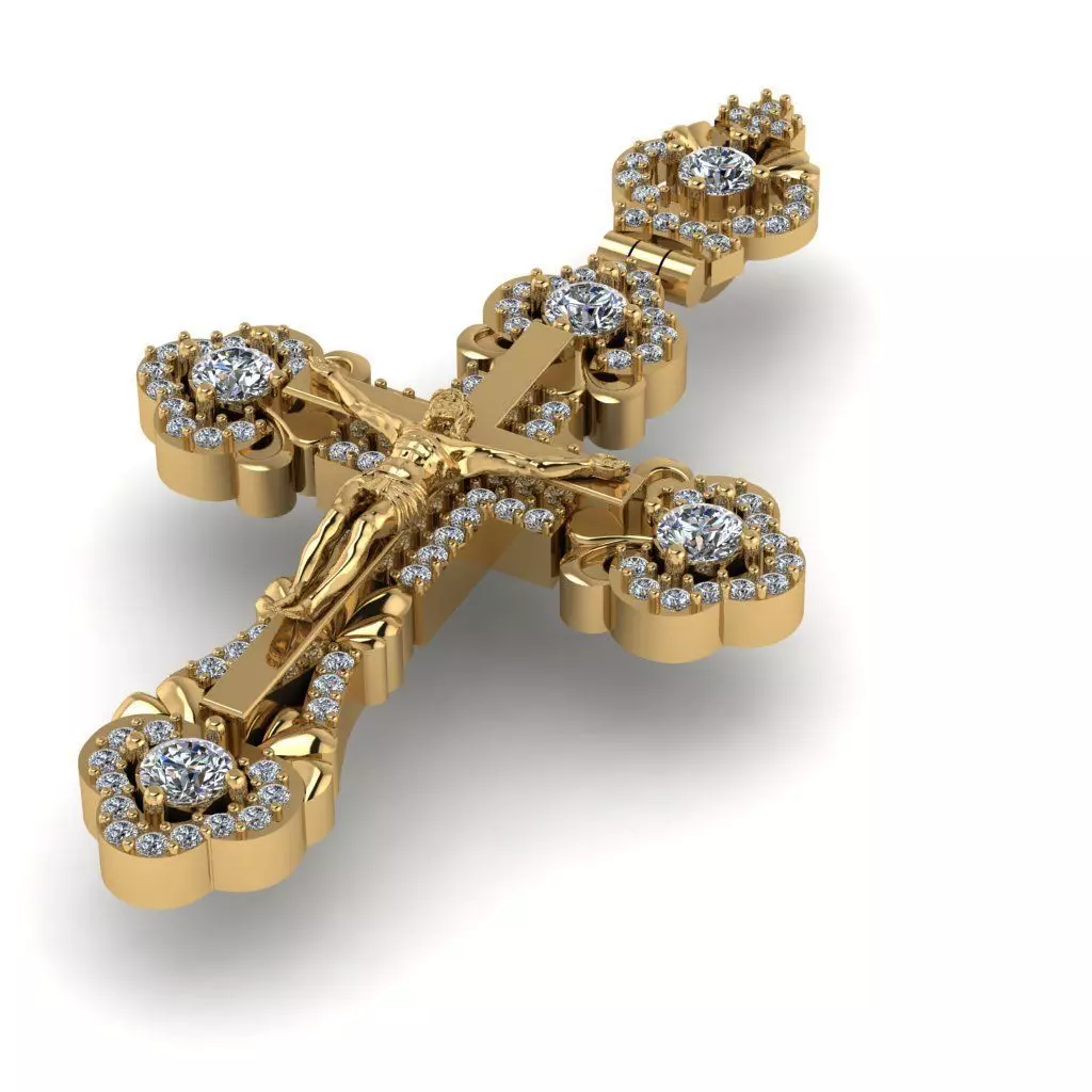 G0460 gold cross with diamonds 3D print model