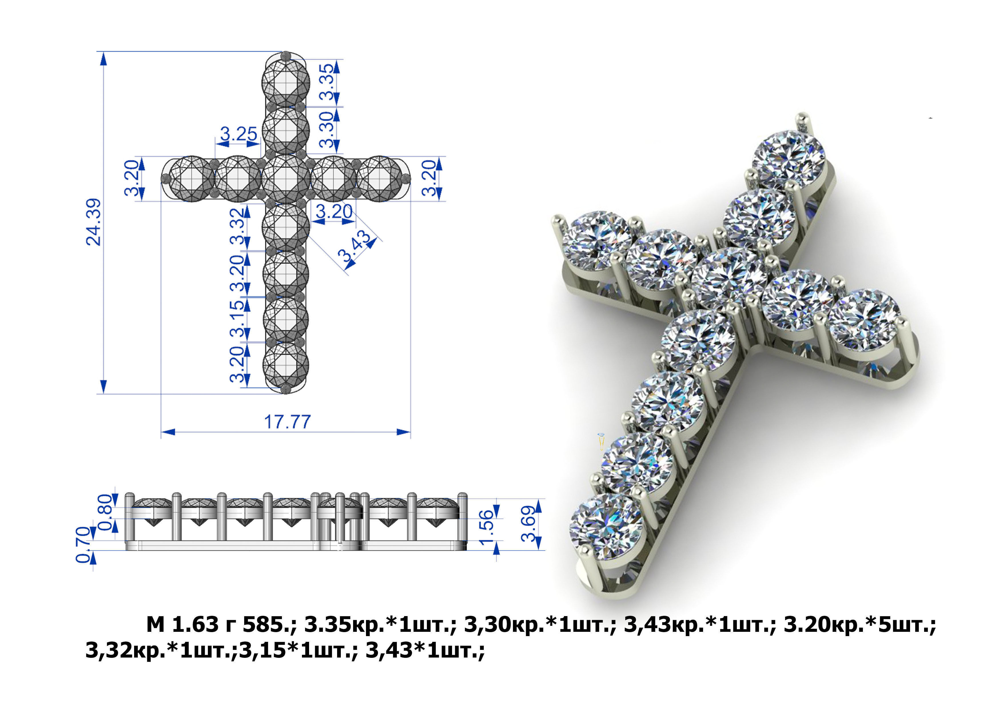 G0457 diamond cross pendant 3D print model_1