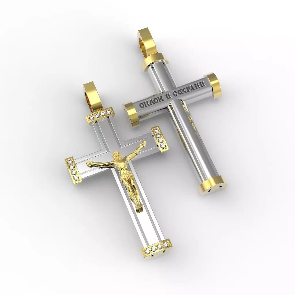 G0453 two gold and silver crucifix pendants 3D print model_0