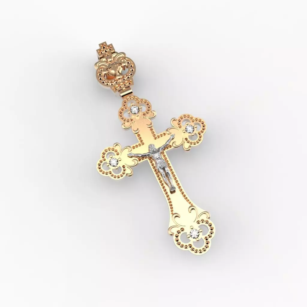 G0452 gold cross pendant with diamonds 3D print model