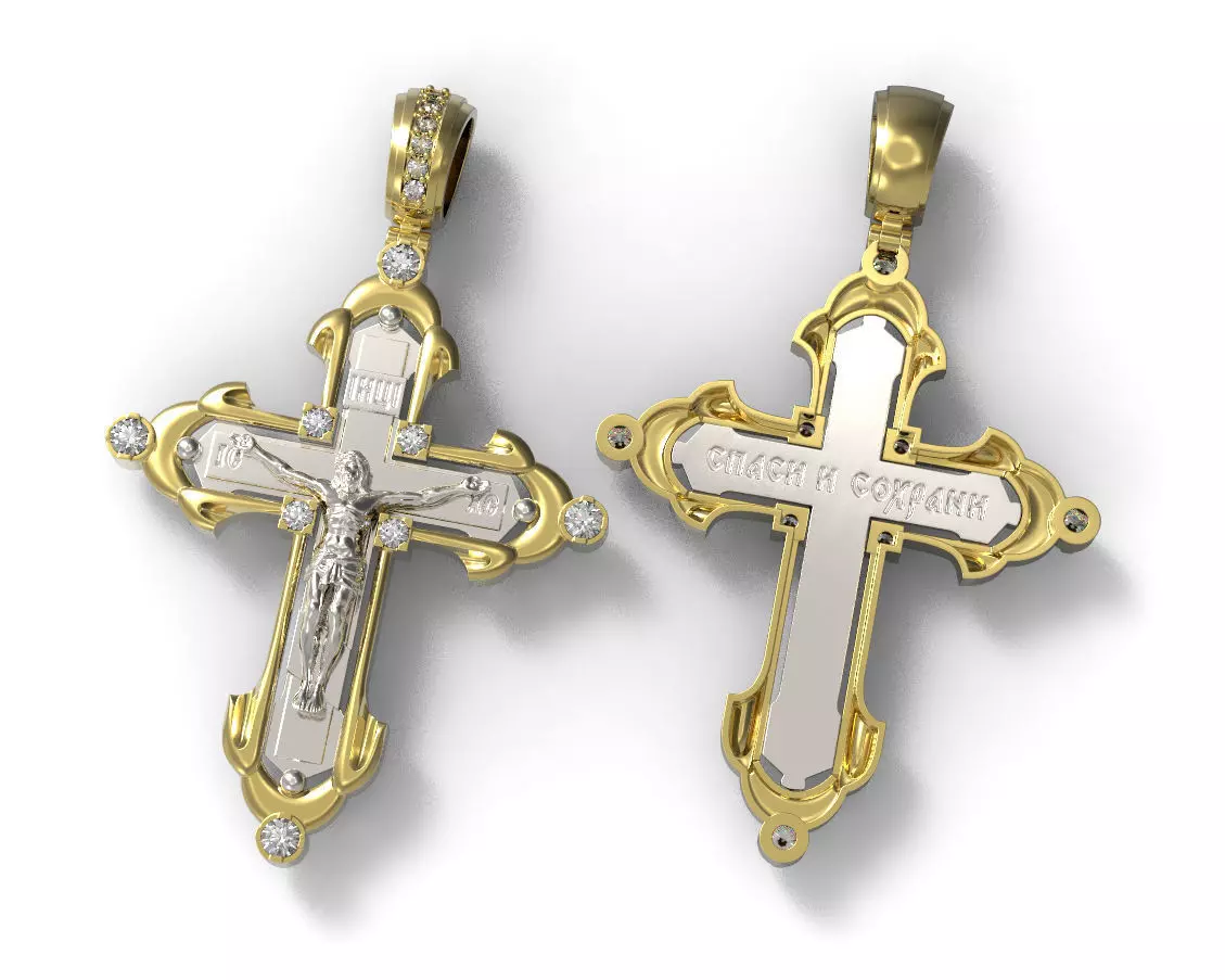 G0449 two gold cross pendants with diamonds 3D print model