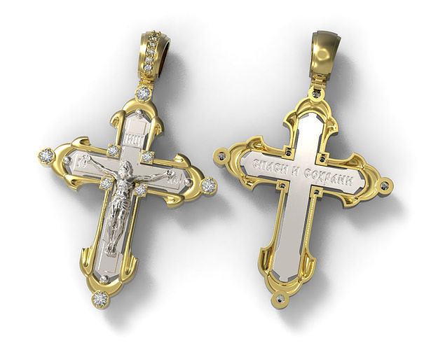 G0449 two gold cross pendants with diamonds 3D print model