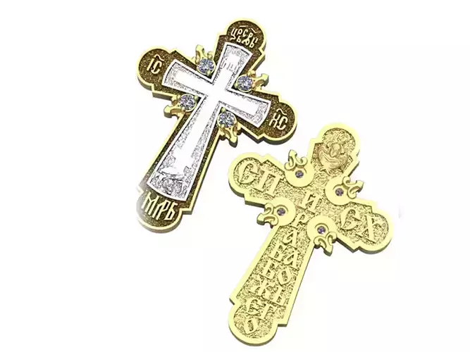 G0443 christian cross in gold and silver with diamonds