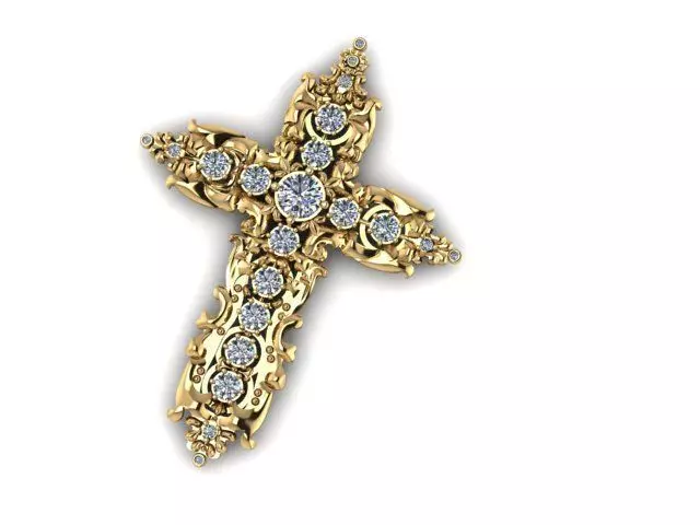 G0440 gold cross with diamonds 3D print model