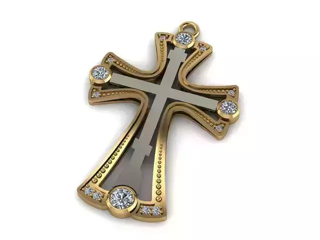 G0437 christian cross with diamonds