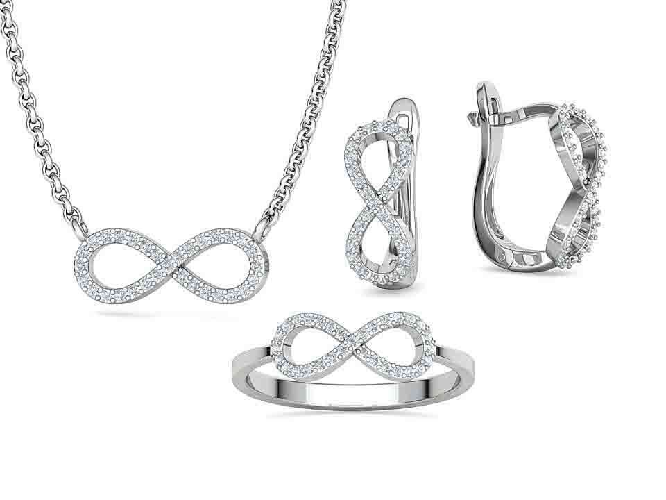 Infinity  Diamond Bespoke Jewelry Set Earrings Necklace Ring 3D Model Collection_2