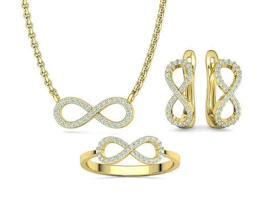 Infinity  Diamond Bespoke Jewelry Set Earrings Necklace Ring 3D Model Collection_4