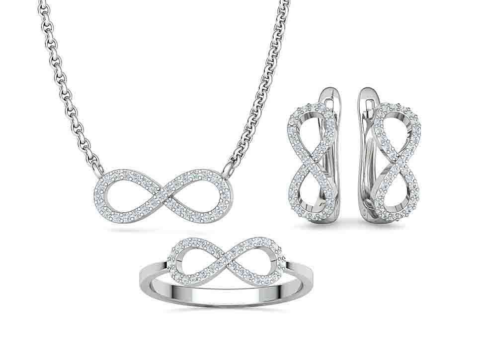 Infinity  Diamond Bespoke Jewelry Set Earrings Necklace Ring 3D Model Collection_5