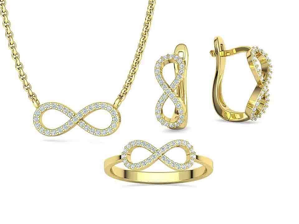 Infinity  Diamond Bespoke Jewelry Set Earrings Necklace Ring 3D Model Collection_1
