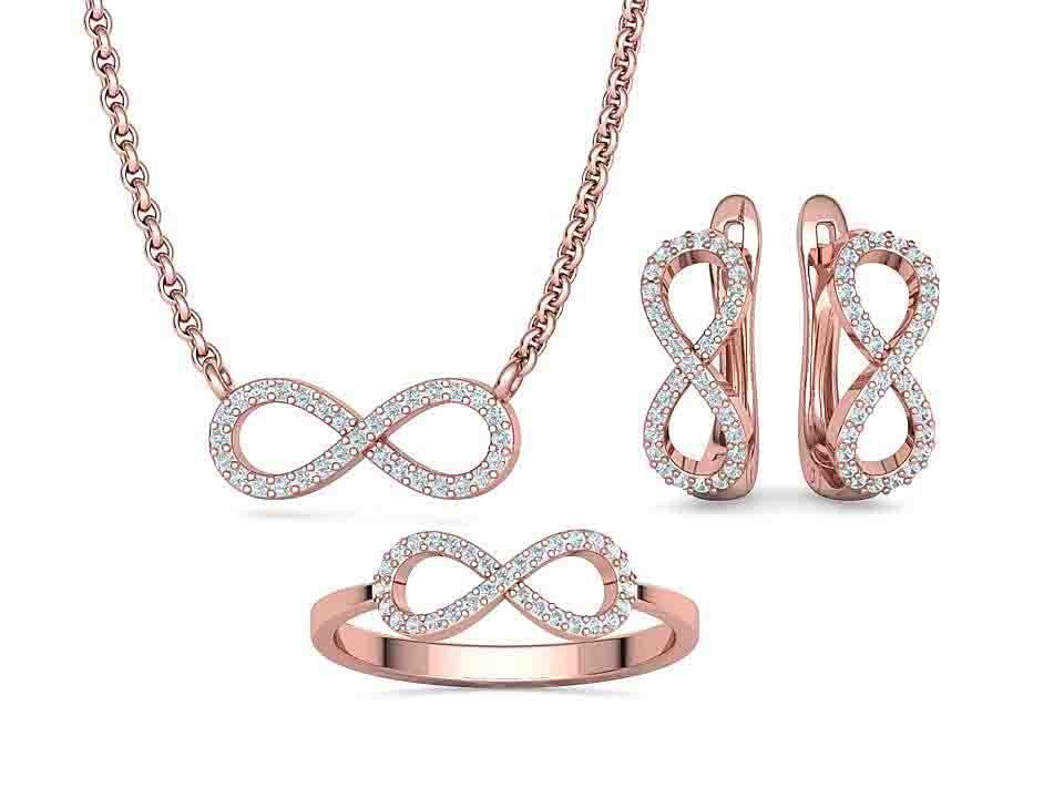 Infinity  Diamond Bespoke Jewelry Set Earrings Necklace Ring 3D Model Collection_3