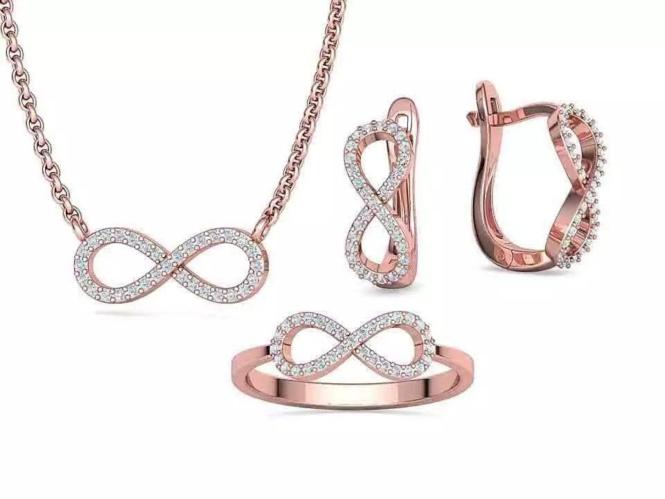 Infinity  Diamond Bespoke Jewelry Set Earrings Necklace Ring 3D Model Collection_0