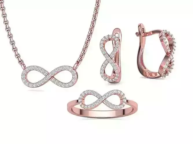 Infinity  Diamond Bespoke Jewelry Set Earrings Necklace Ring 3D Model Collection