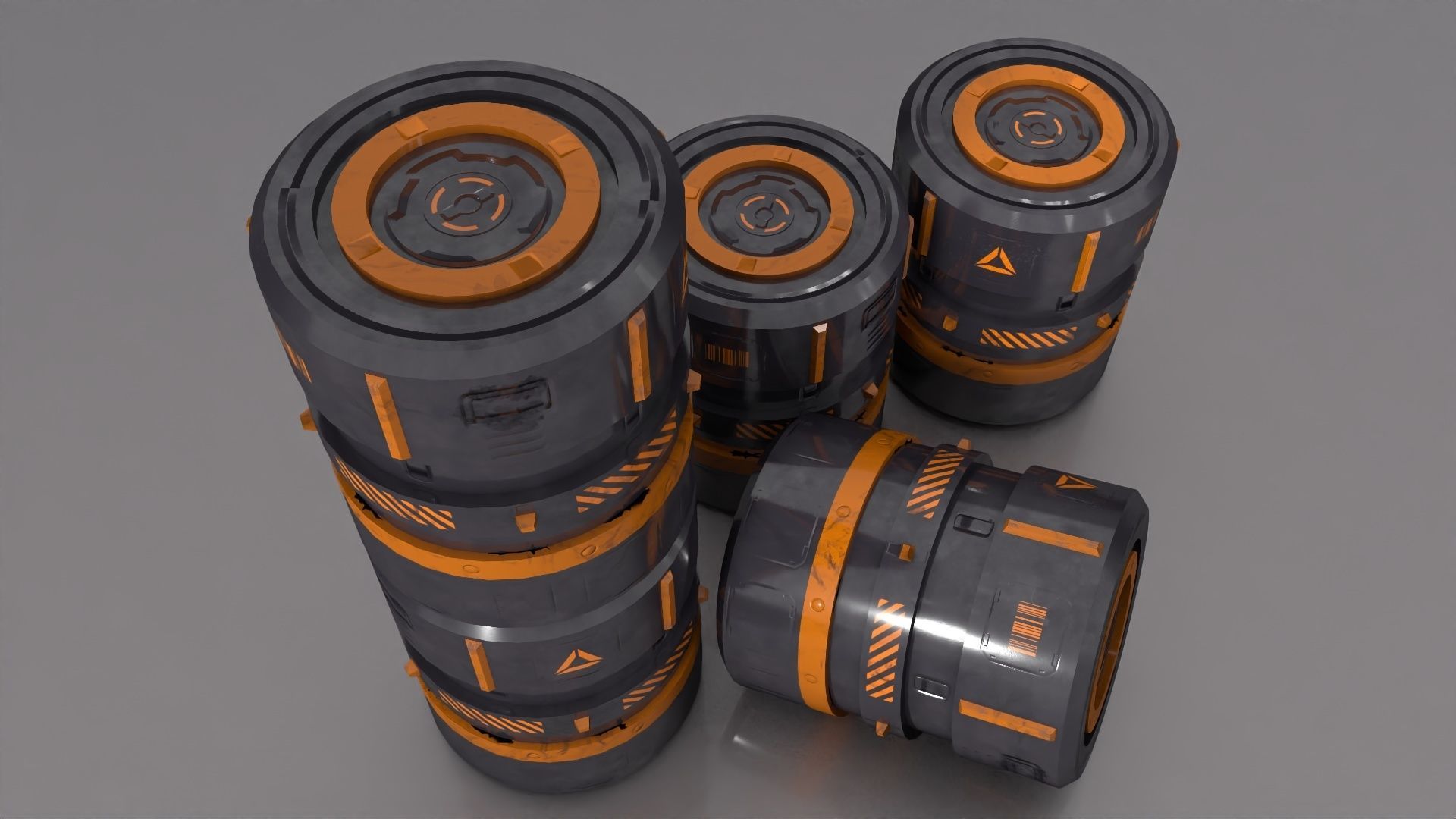 Sci-Fi Barrel - container Low-poly 3D model_7