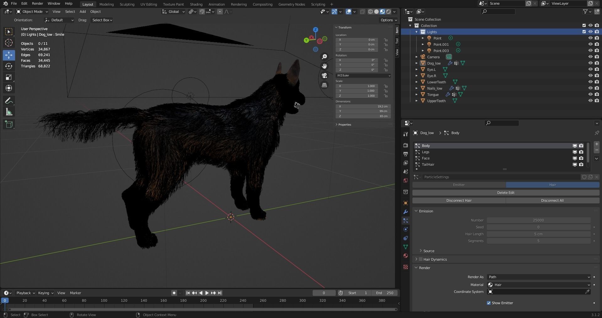Fur Black Dog NO Rig Low-poly 3D model_6