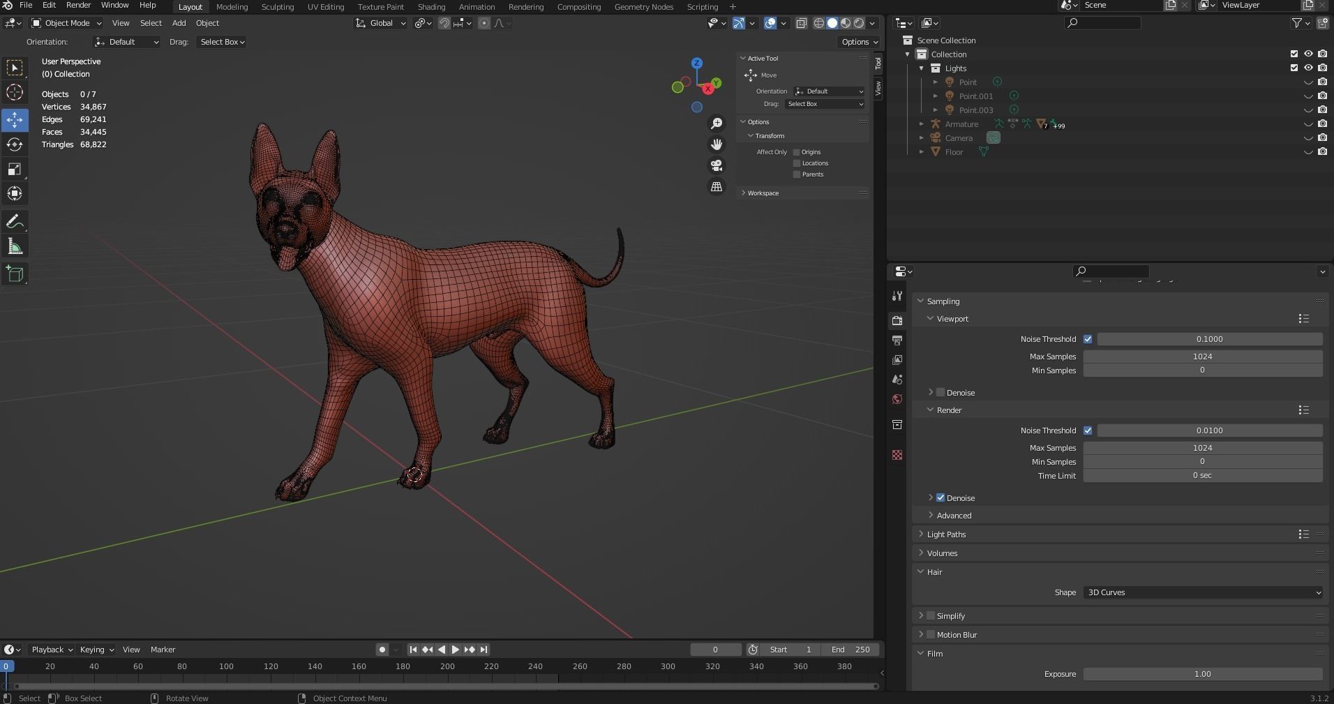 Fur Black Dog NO Rig Low-poly 3D model_9
