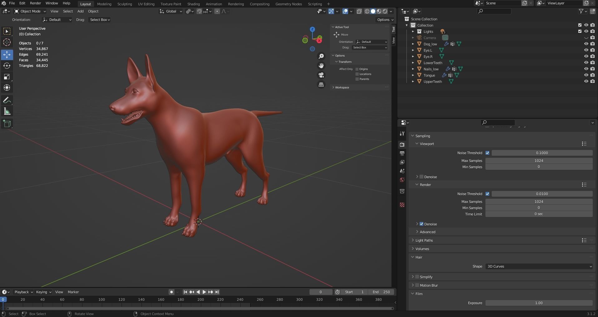 Fur Black Dog NO Rig Low-poly 3D model_8
