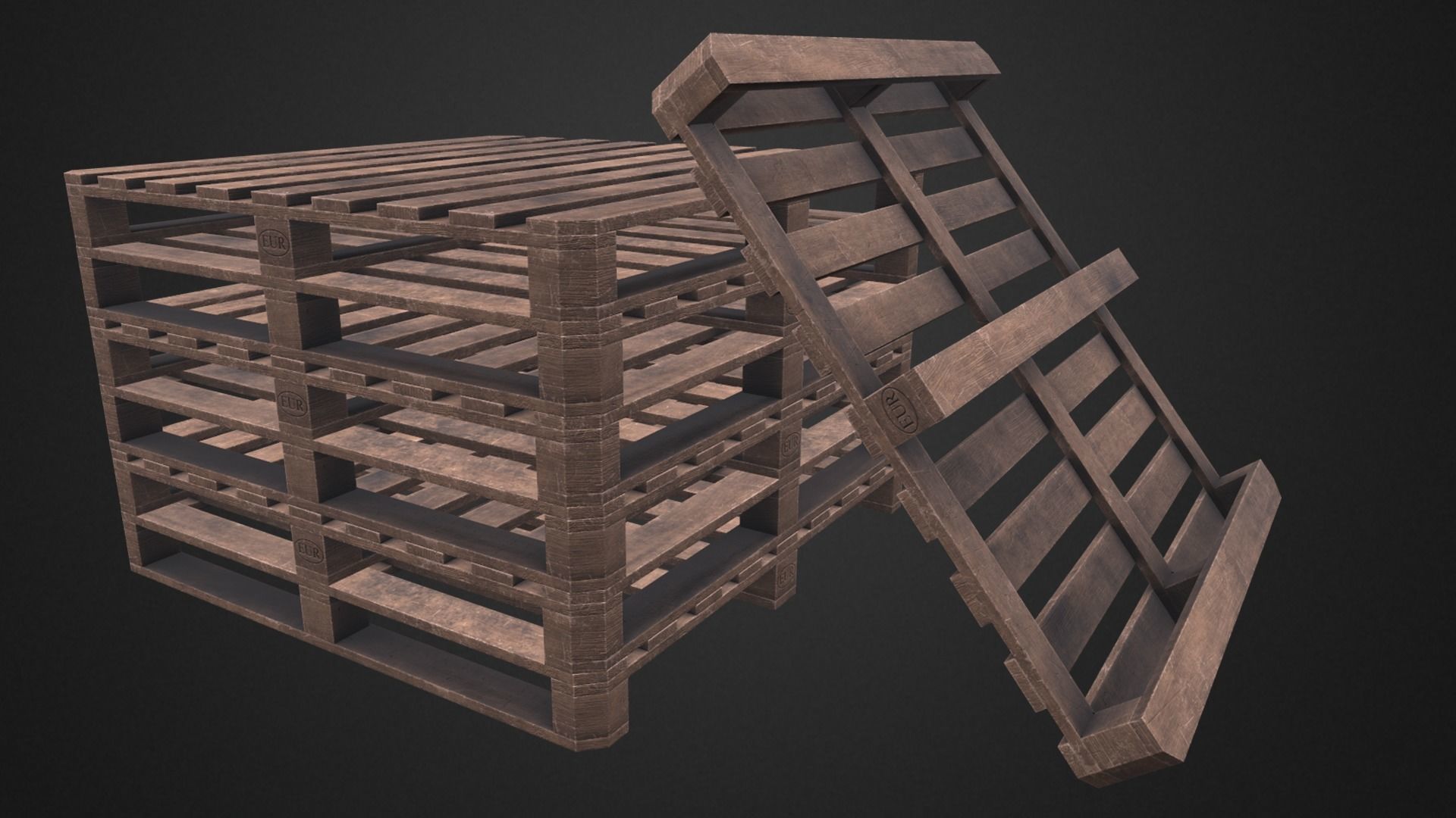 Wooden pallet Low-poly 3D model_6