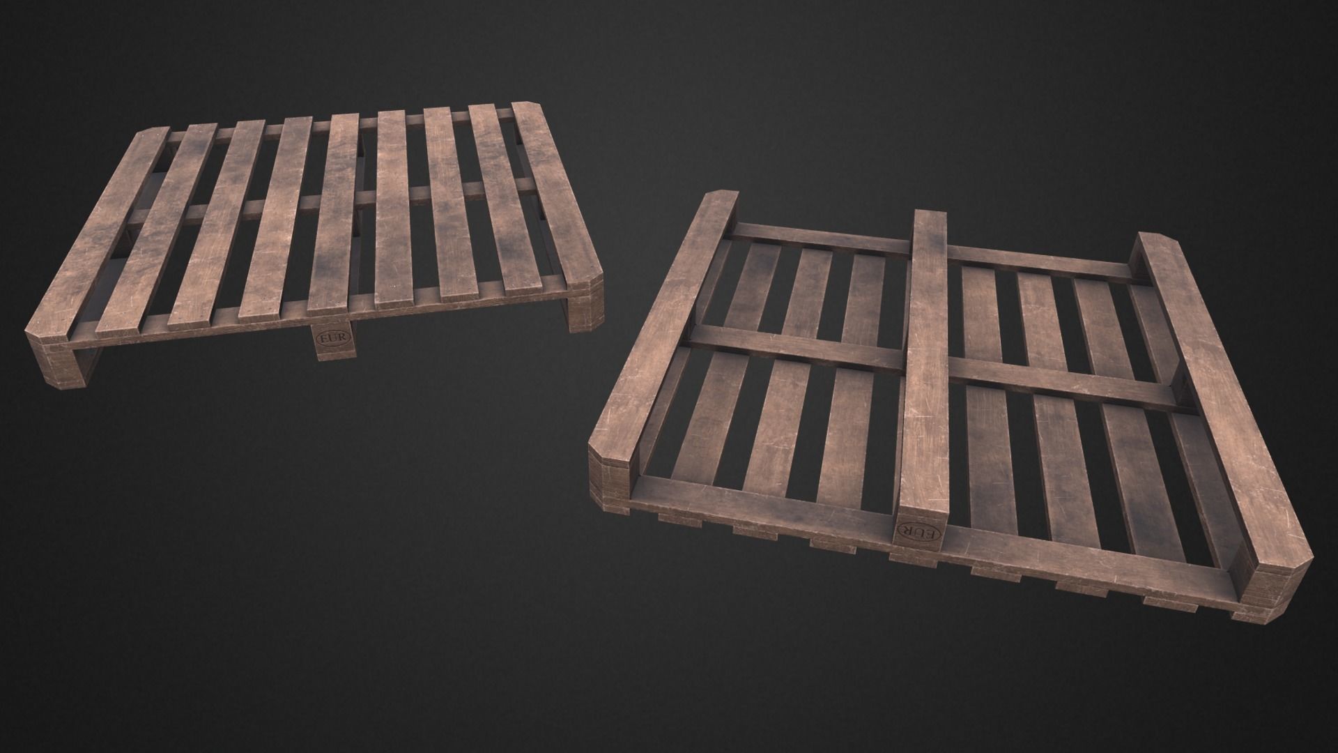 Wooden pallet Low-poly 3D model_5