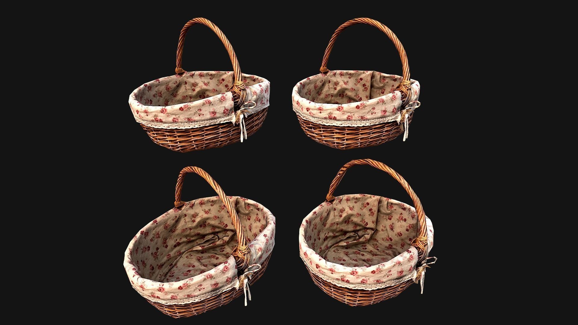 Basket wicker Low-poly 3D model_3