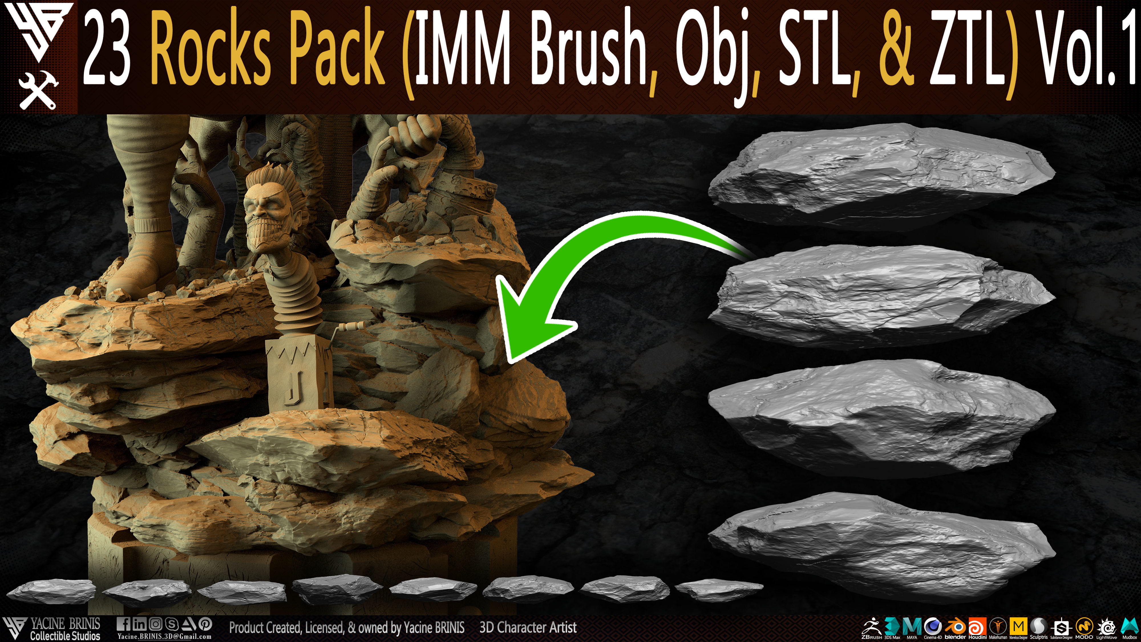 23 Rocks Pack Vol 01 Low-poly 3D model_1