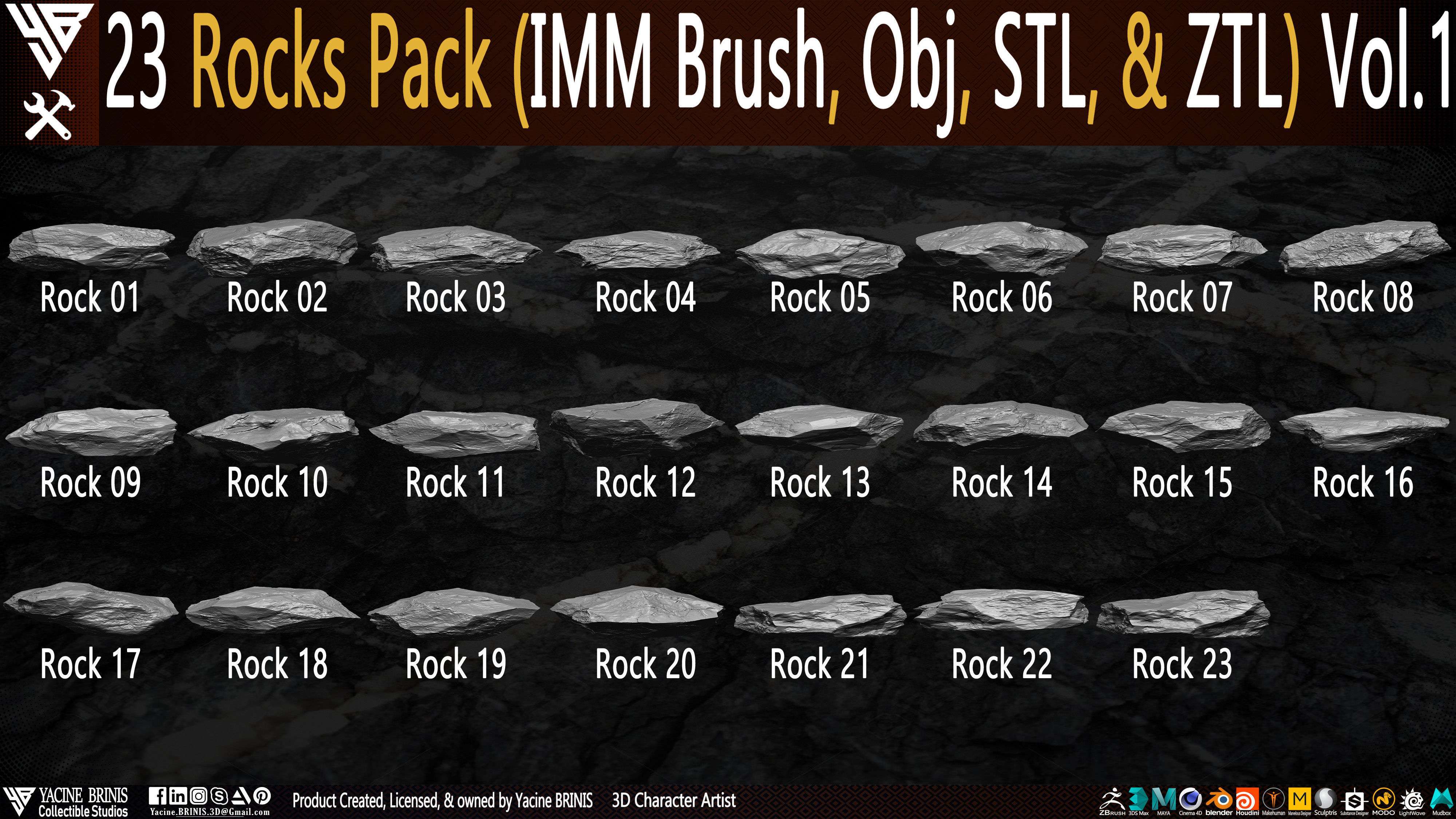23 Rocks Pack Vol 01 Low-poly 3D model_2
