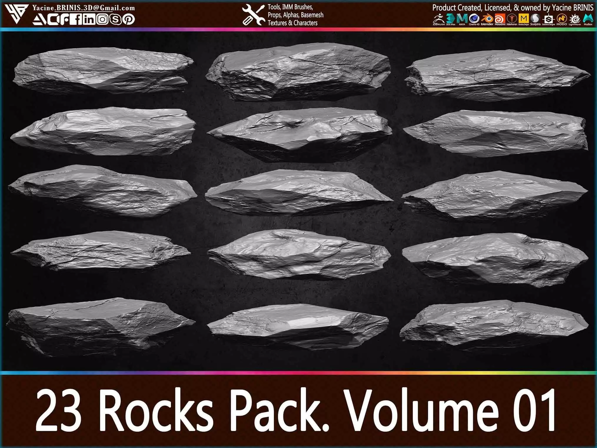 23 Rocks Pack Vol 01 Low-poly 3D model_0