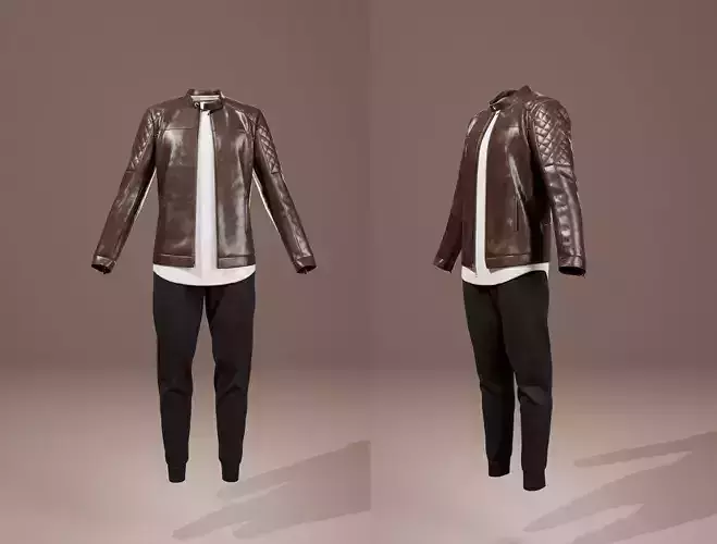 Mens Leather Jacket Outfit T-shirt and Jogger