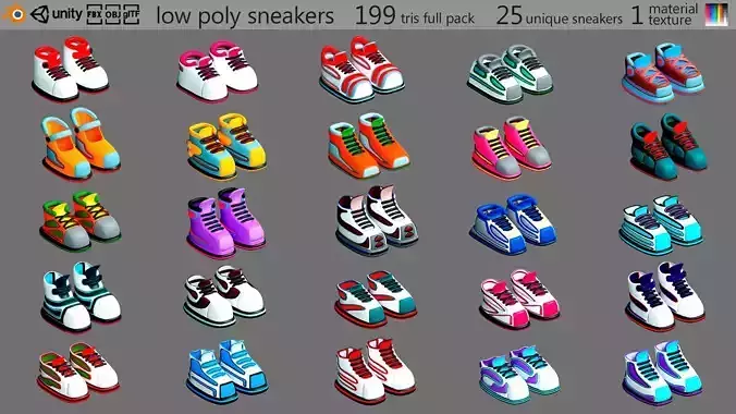 Cartoon sneakers Low-poly 3D model