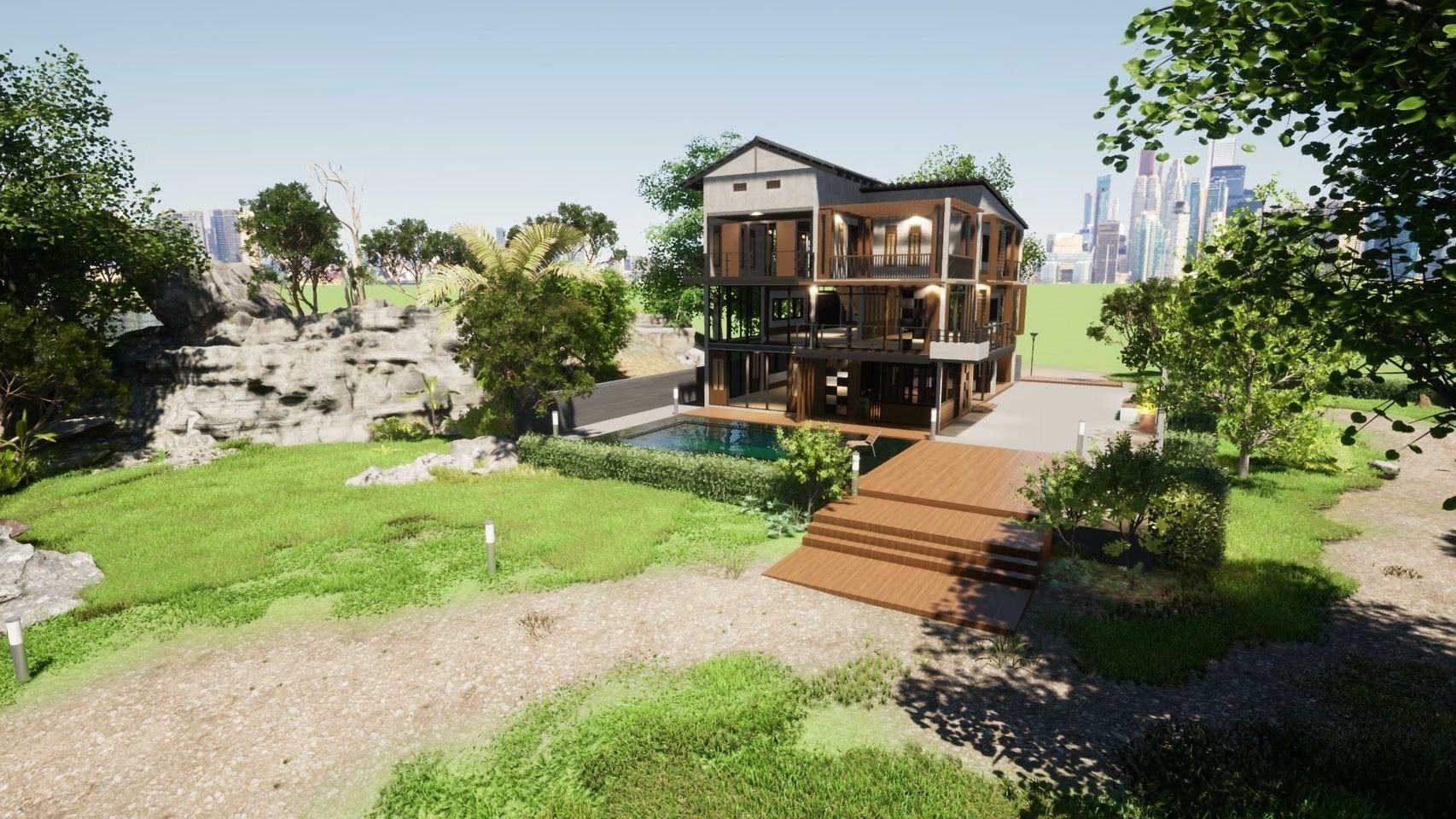 3D house with swimming pool 3D model_16