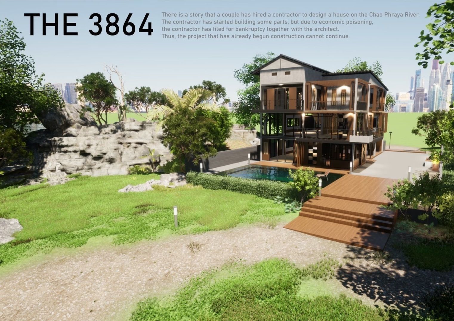 3D house with swimming pool 3D model_2