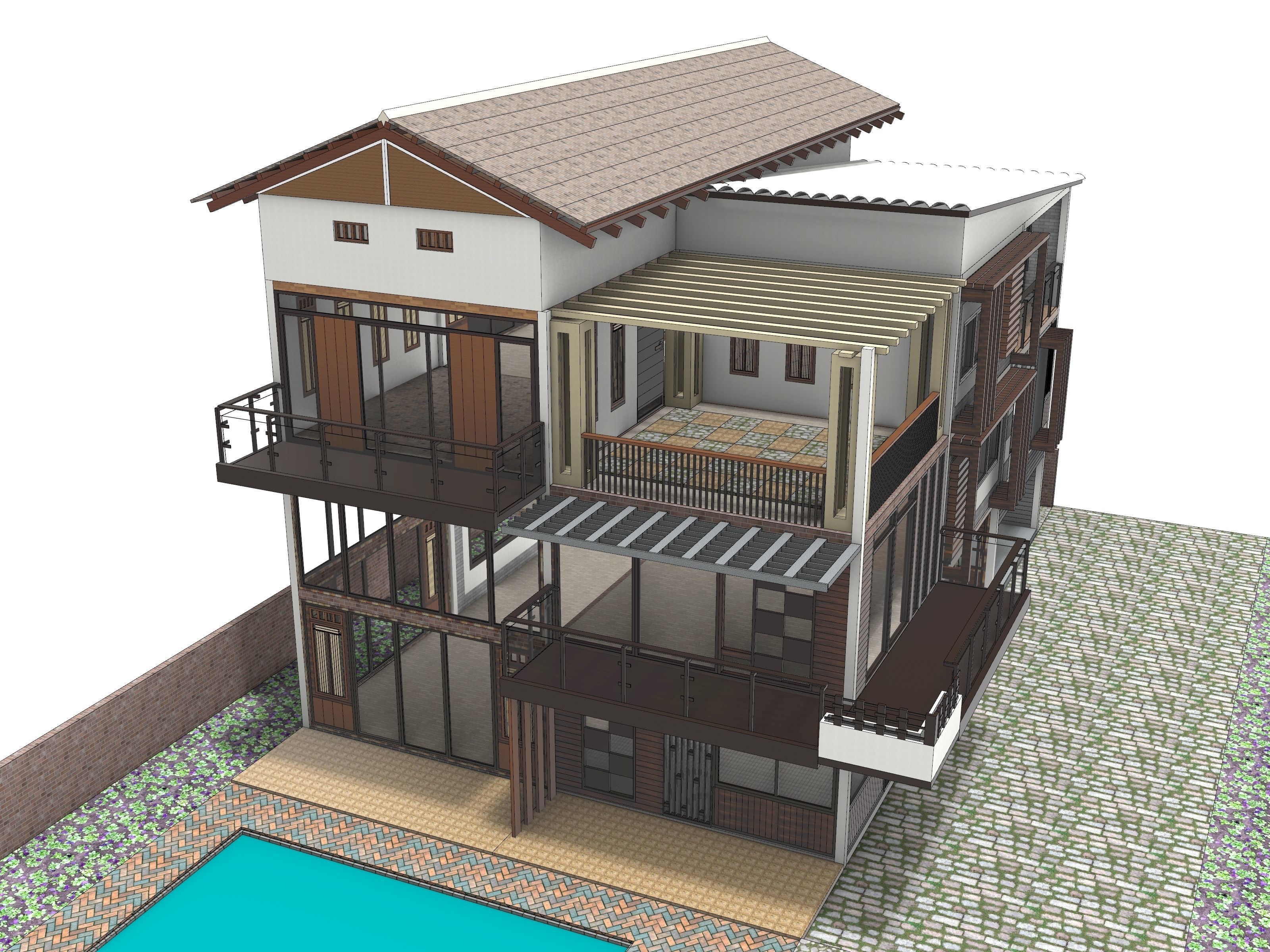 3D house with swimming pool 3D model_31