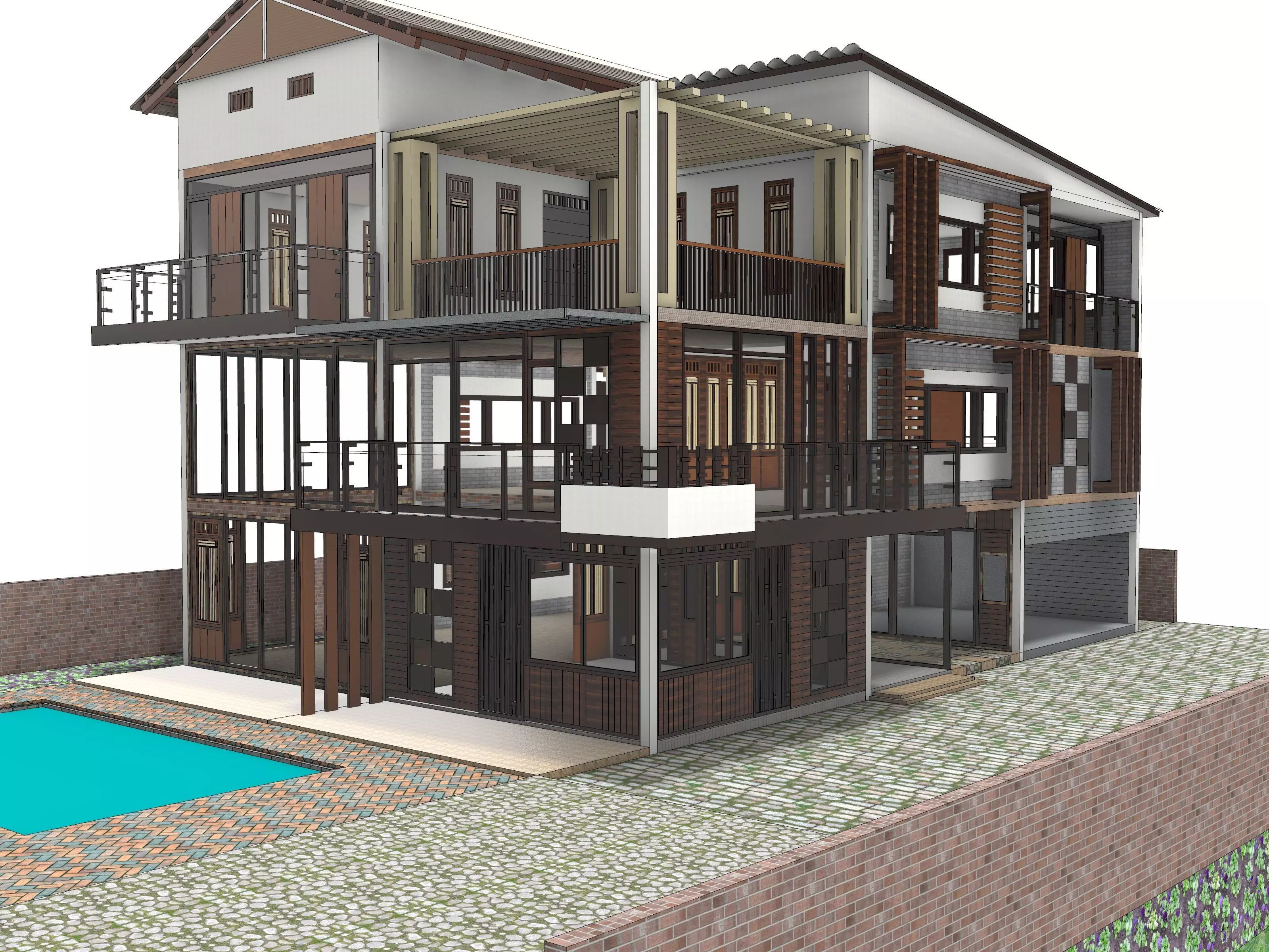 3D house with swimming pool 3D model_0