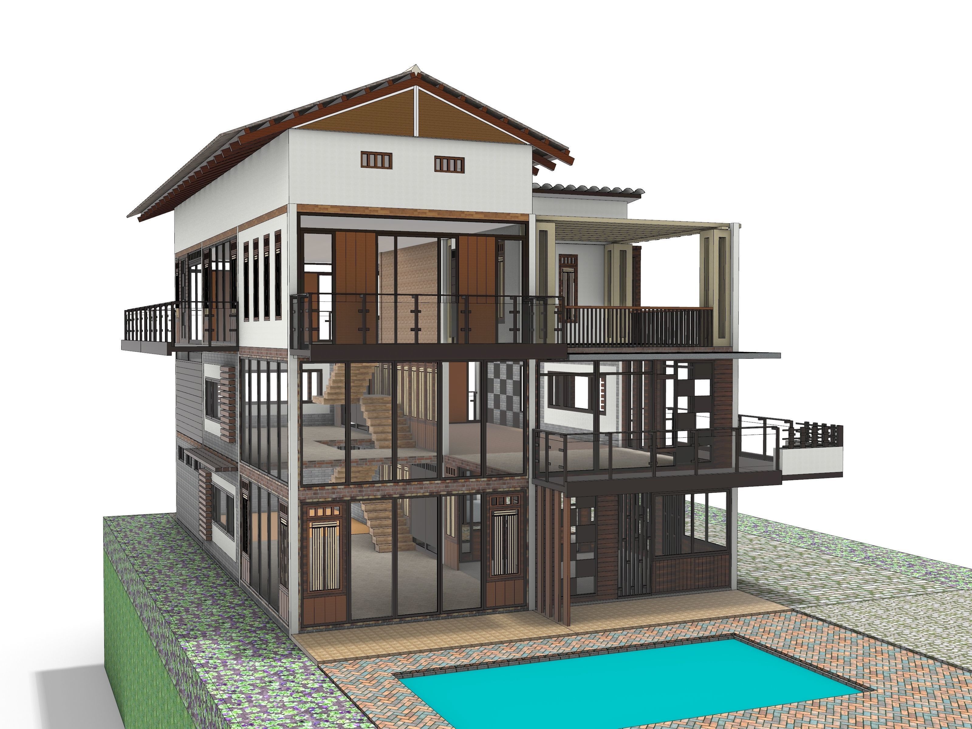 3D house with swimming pool 3D model_34
