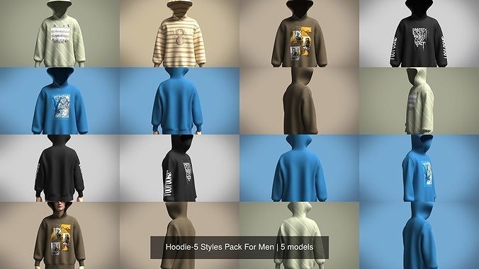 Hoodie-5 Styles Pack For Men 3D Model Collection