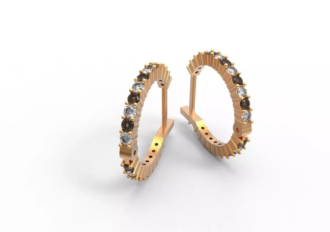 G0046 two gold hoop earrings with diamonds 3D print model_0