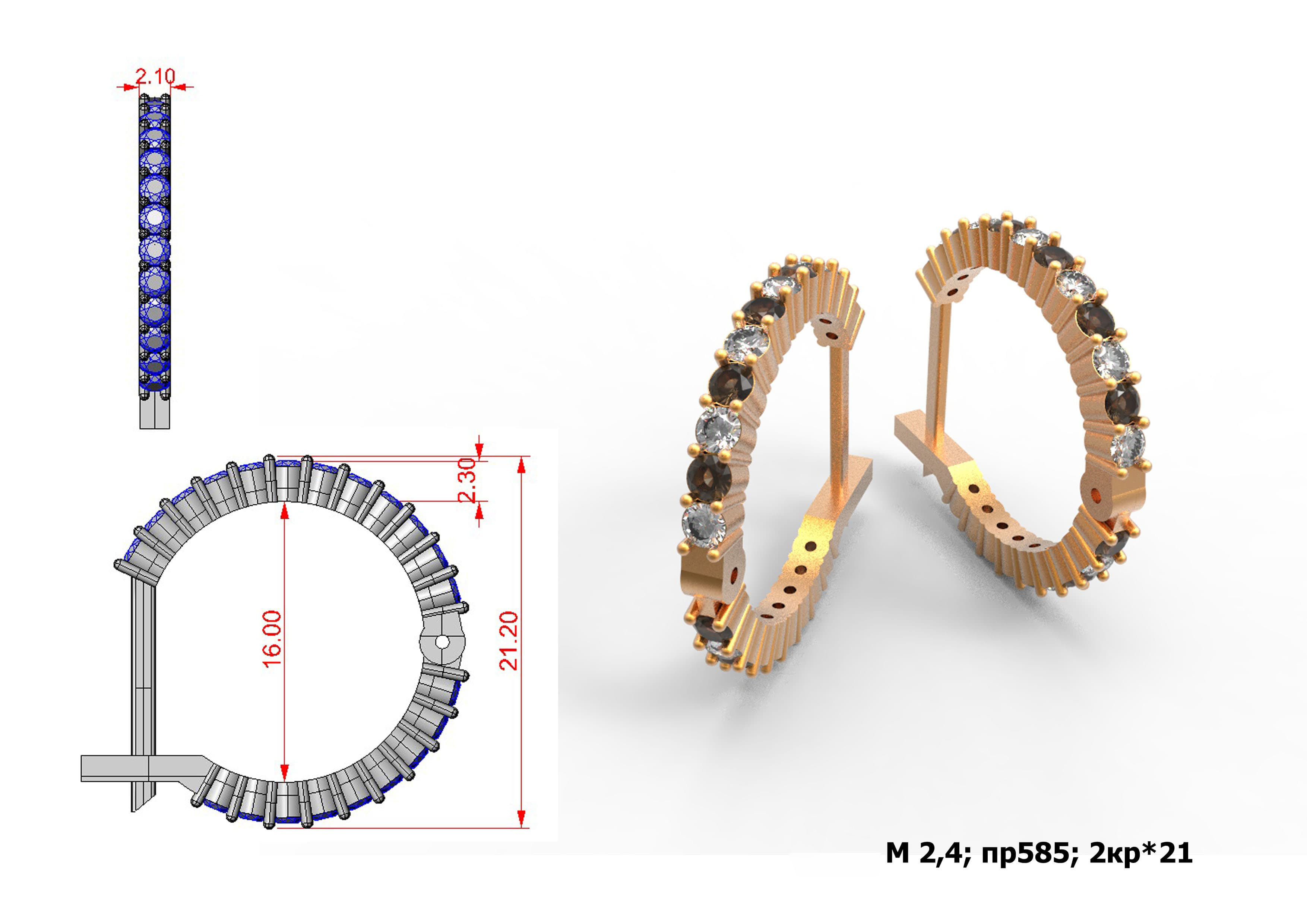 G0046 two gold hoop earrings with diamonds 3D print model_1