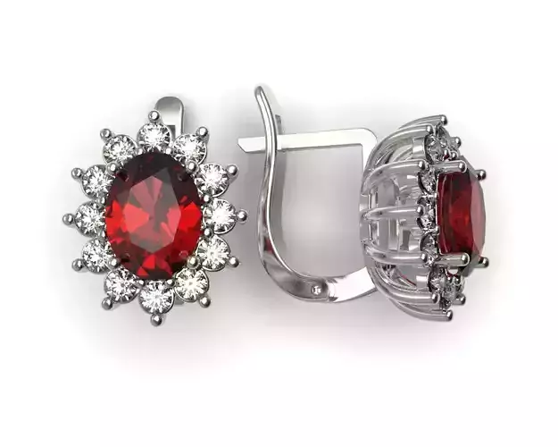 G0040 pair of earrings with garnet and diamonds