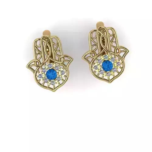 G0032 gold hamsa earrings with sapphires